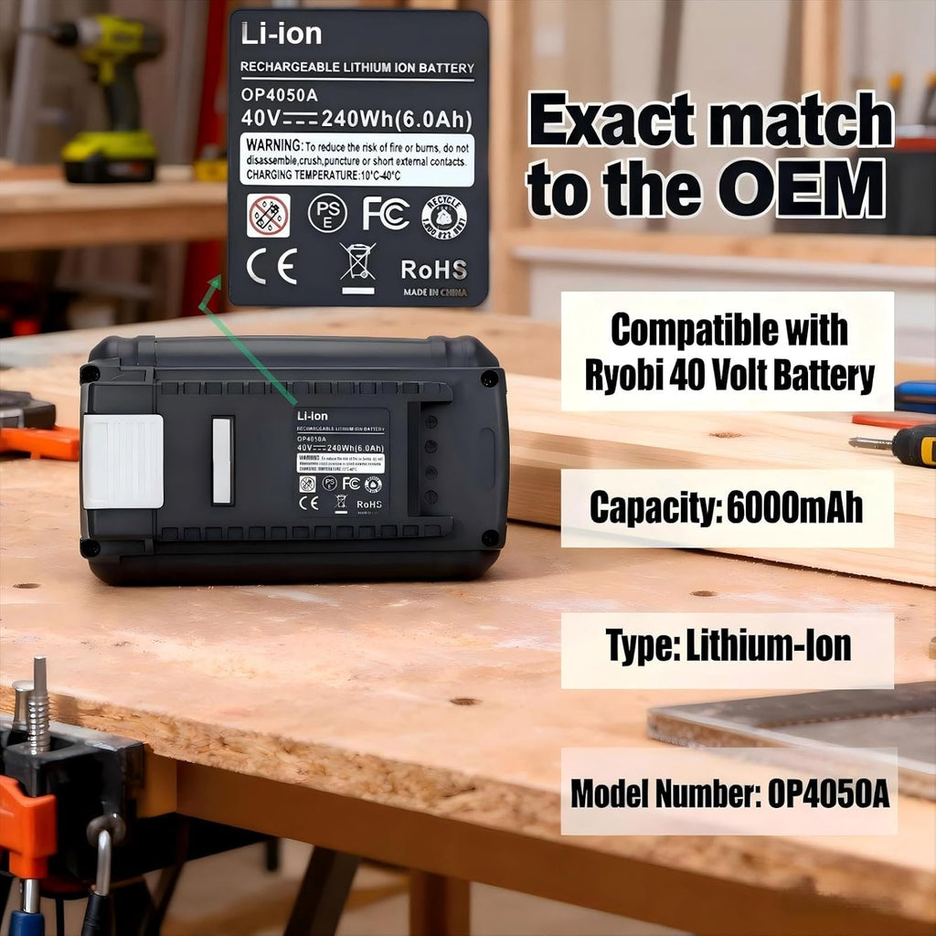 Biswaye 40V 6Ah Lithium Battery Replacement for Ryobi 40V Battery OP4040 OP40601 OP4026 OP40261 OP40401 OP40501 OP4015 OP40602 OP40404 OP40603 Compatible with Ryobi 40 Volt Cordless Power Tools