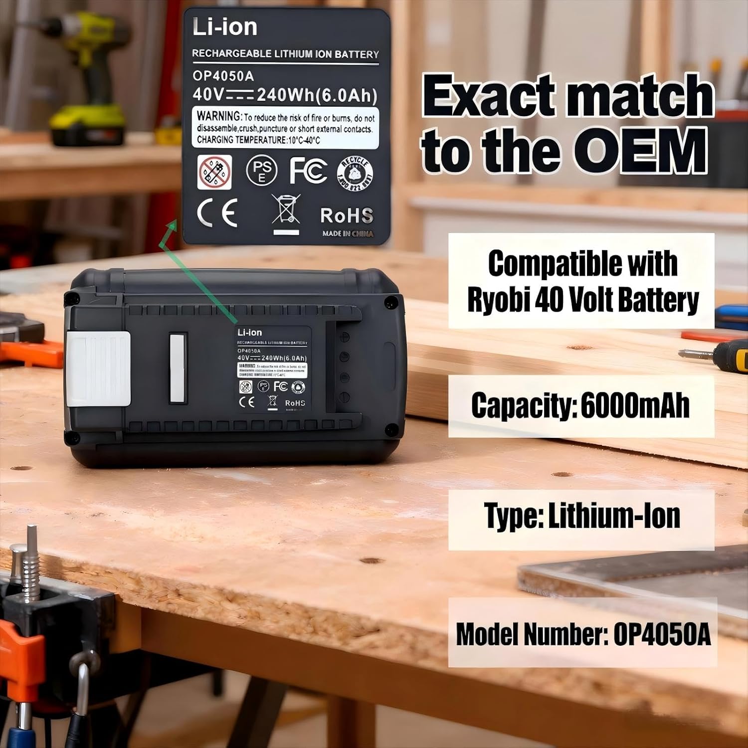 Biswaye 40V 6Ah Lithium Battery Replacement for Ryobi 40V Battery OP4040 OP40601 OP4026 OP40261 OP40401 OP40501 OP4015 OP40602 OP40404 OP40603 Compatible with Ryobi 40 Volt Cordless Power Tools