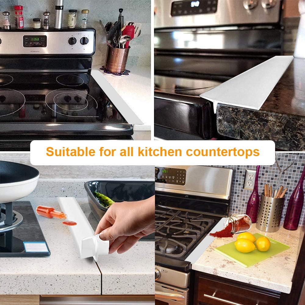 FLSEPAMB Silicone Stove Gap Covers, 2 Pack Heat Resistant Oven Gap Filler Seals Gaps with Anti-Slip Mirror Base, Stain Resistant Stove Counter Gap Cover Silicone Strips Between Stovetop and Counter