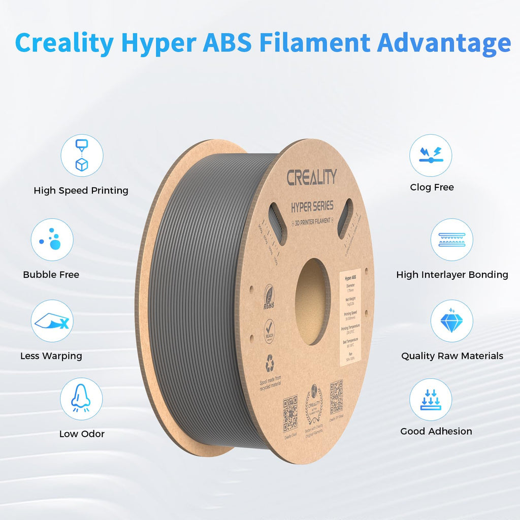 Creality Hyper ABS Filament, Official 3D Printer Filament ABS 1.75mm for Up to 300mm/s High-Speed Printing Convenient Open Printing Material, 1kg(2.2lbs) Spool Fit Most 3D Printer(Black)