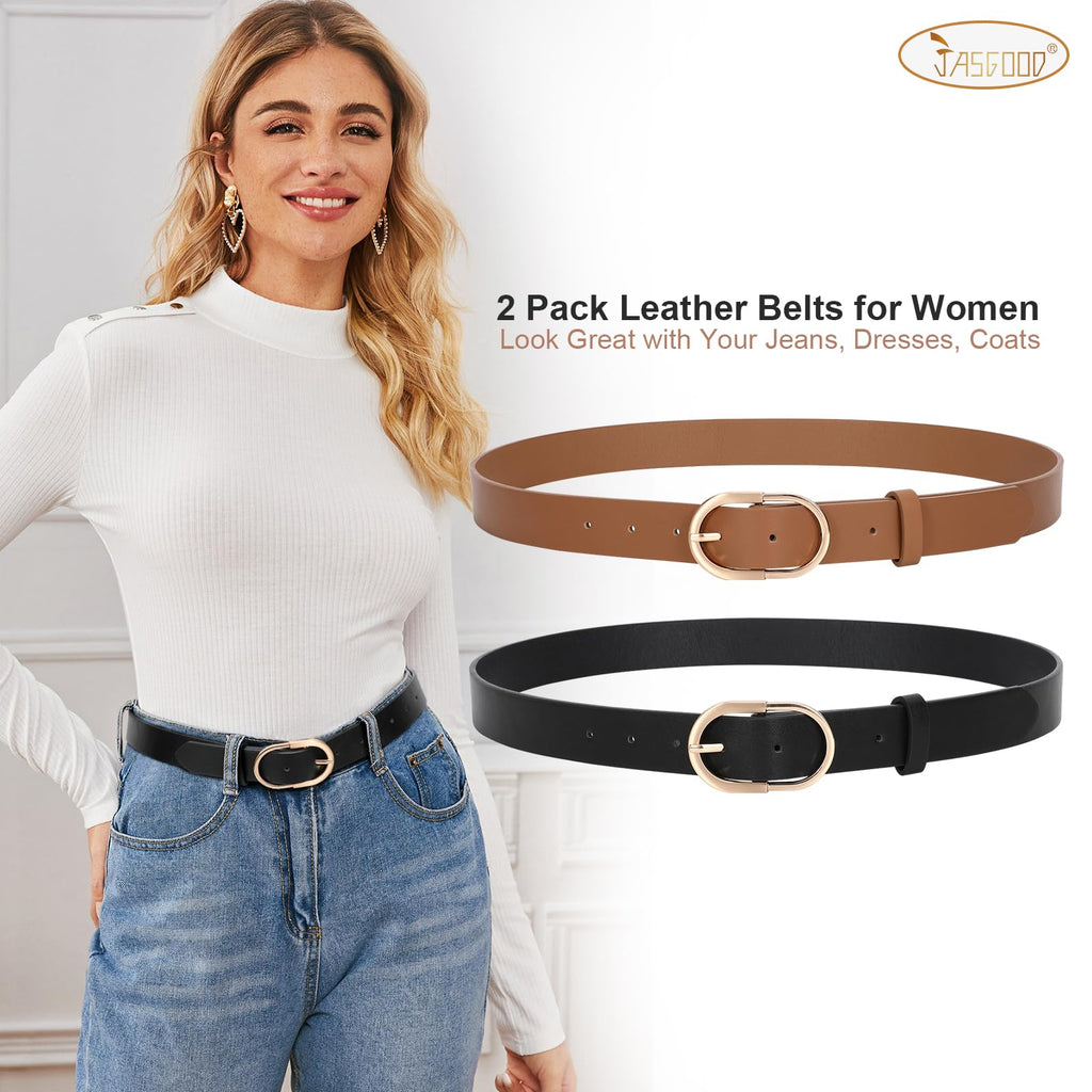 JASGOOD Women’s Leather Belts for Jeans Pants Fashion Ladies Belt with Gold Buckle
