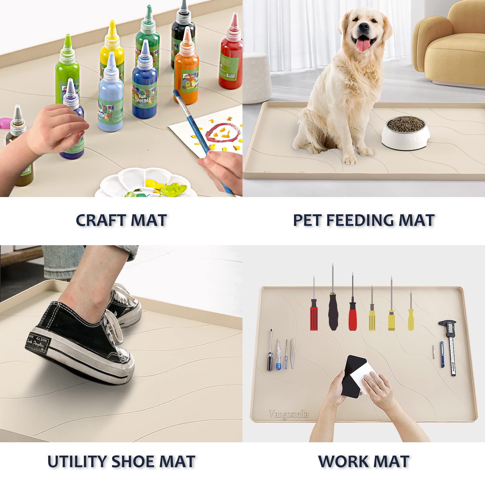 Heavy Duty Silicone Under Sink Mats for Kitchen Waterproof 19" x 19", Extra Thick Under Sink Rubber Mat Drip Tray, Raised Edge Under Sink Liner,Prevent Drips, Leaks, Spills,Beige