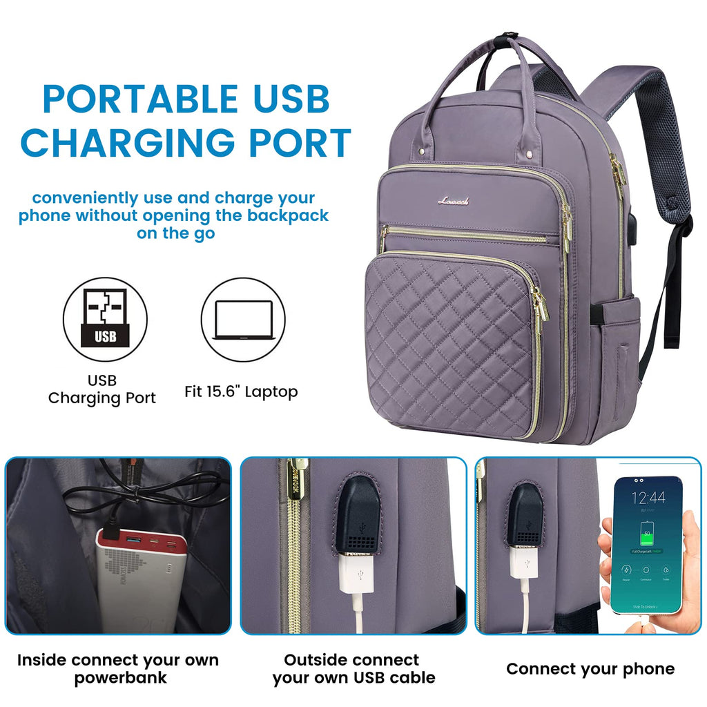 LOVEVOOK Laptop Backpack for Women, Water Resistant Travel Work Backpacks Purse College Business Teacher Nurse Computer bag with USB Charging Port