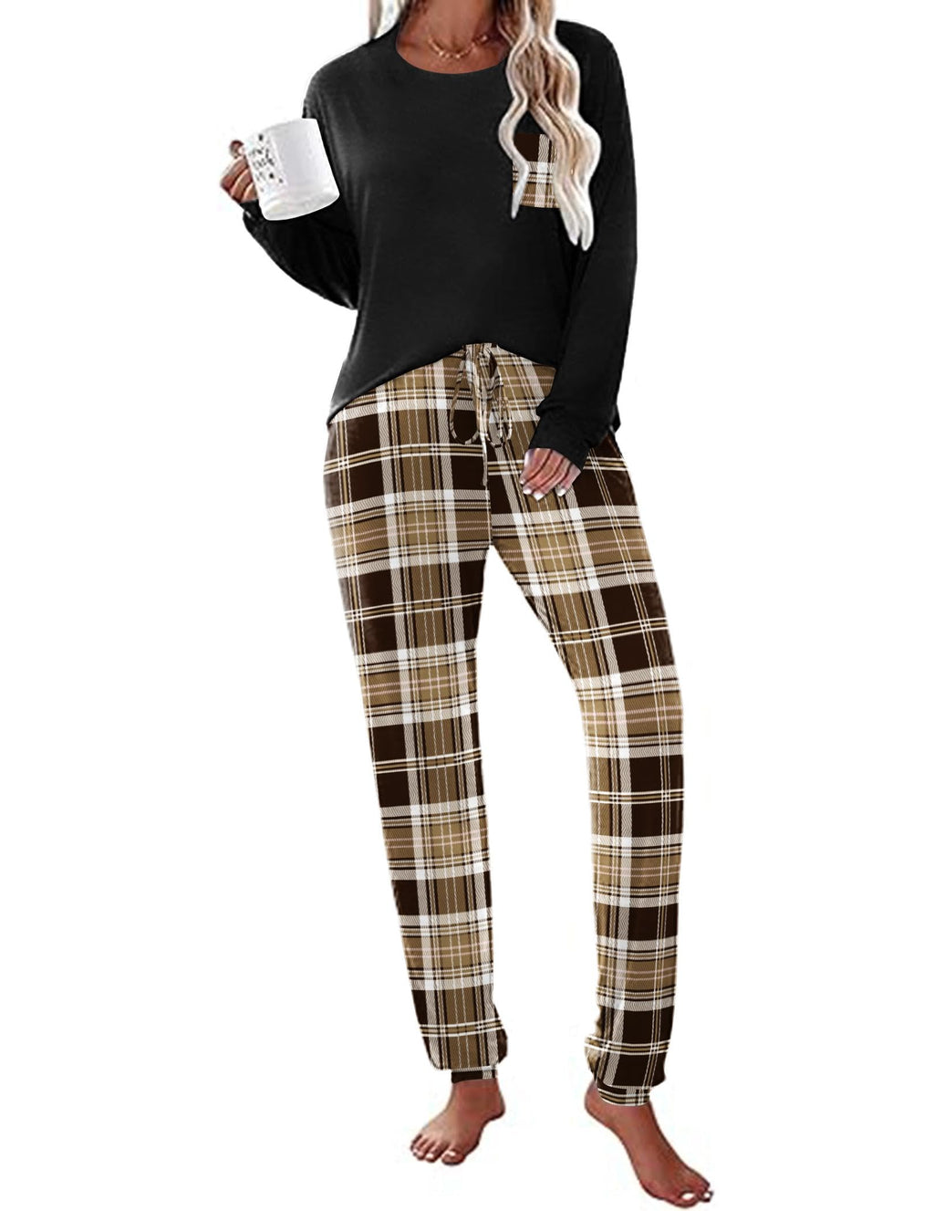 Ekouaer Womens Pajamas Set Long Sleeve Christmas PJ Sets Soft Lounge Set for Women Sleepwear Joggers with Pockets