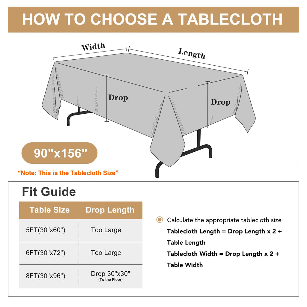 sancua Rectangle Tablecloths for 4ft Tables, 6 Pack - 60x84 Inch - Beige Washable Fabric Cloth Table Cloth for Wedding, Party, Birthday, Banquet, Reusable Polyester Table Covers