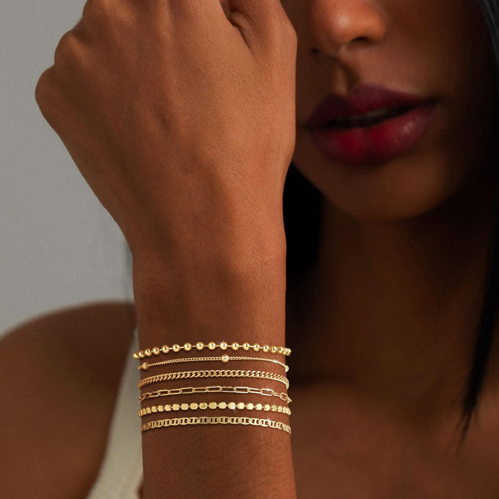 Coshilta Gold Bracelets for women 14K Gold Bangle Bracelet Stack - Adjustable Waterproof Trendy Bracelets Gold Filled Stacks Bangles Link Chain Gold Bracelet Non Tarnish for Women Jewelry Gifts