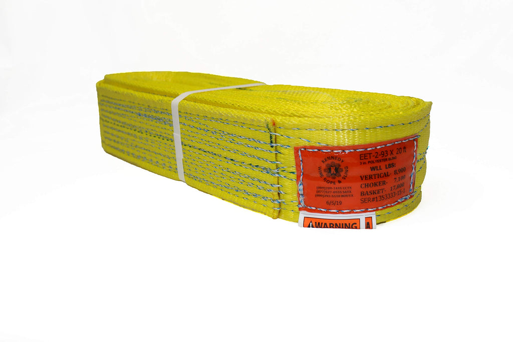 Kennedy Wire Rope & Sling Company 1" x 2' 2-Ply Twist Eye Polyester Lifting Sling (Various Sizes in Listing) Made in The USA