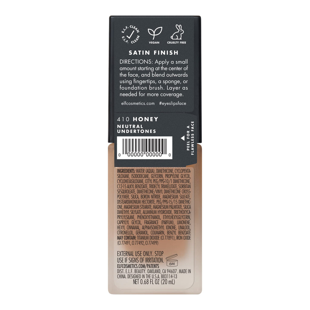 e.l.f. Flawless Satin Foundation, Lightweight & Medium Coverage, Semi-Matte Finish, Vegan & Cruelty-Free, Alabaster, 0.68 Fl Oz (20mL)