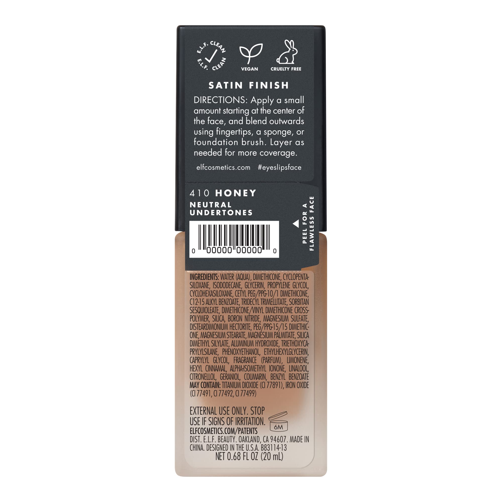e.l.f. Flawless Satin Foundation, Lightweight & Medium Coverage, Semi-Matte Finish, Vegan & Cruelty-Free, Alabaster, 0.68 Fl Oz (20mL)