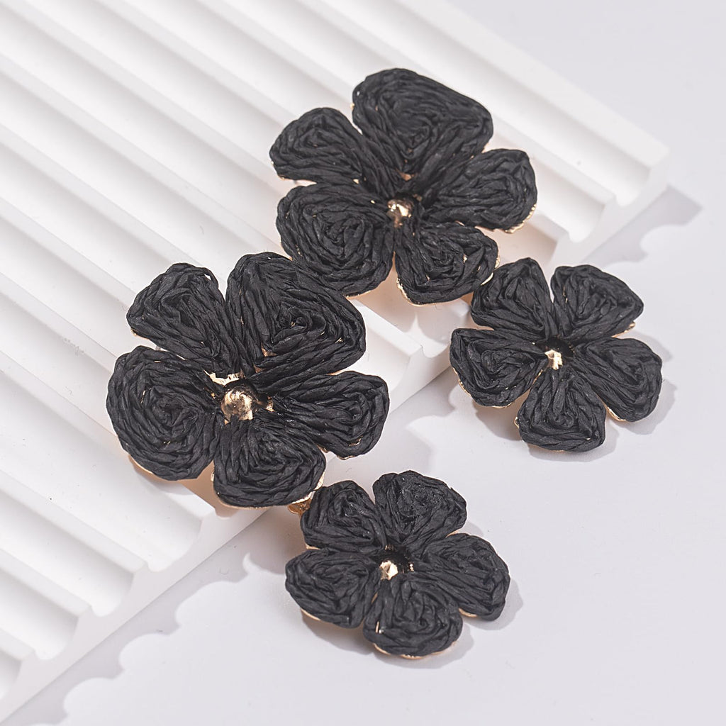 Boho Flower Earrings Statement Raffia Dangle Earrings Cute Floral Jewelry Trendy Summer Beach Vacation Outfits for Women