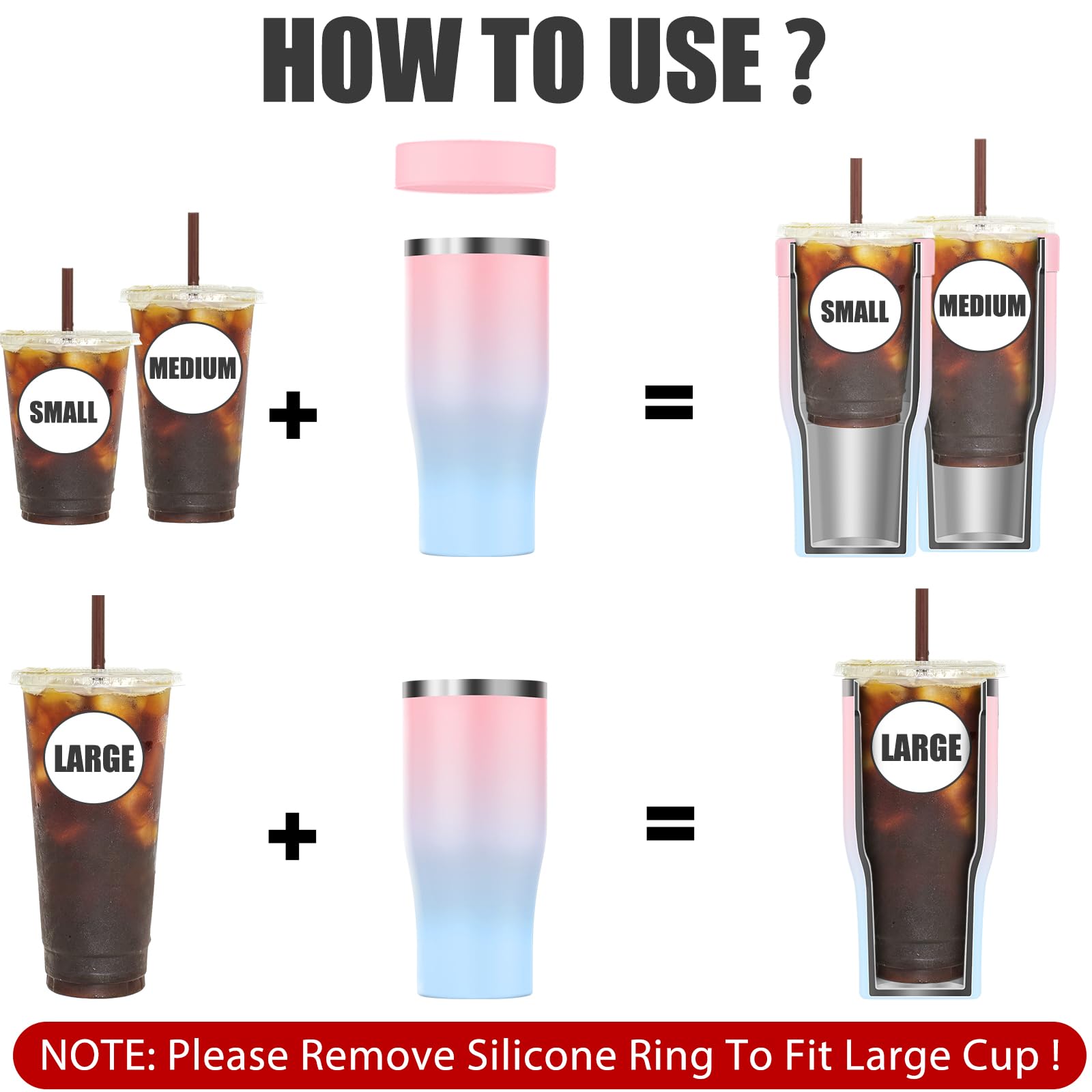Universal Iced Coffee Sleeve - Upgraded Double Wall Reusable Stainless Steel Holder Sleeves Insulator for Cold Drinks Fits Starbucks Dunkin Donuts McDonalds Small Medium Large Cup (Aurora)