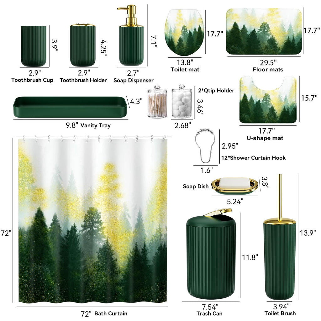 XLHOMO 24 PCS Black Bathroom Accessories Set with Shower Curtain and Rugs, Bathroom Decor Set with Trash Can, Toilet Brush, Soap Dispenser, Toothbrush Holder, Tumbler, Soap Dish and Jars
