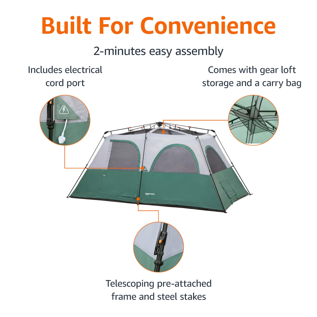Amazon Basics Instant Camping Tent with Rainfly, Weather-Resistant, Quick Setup