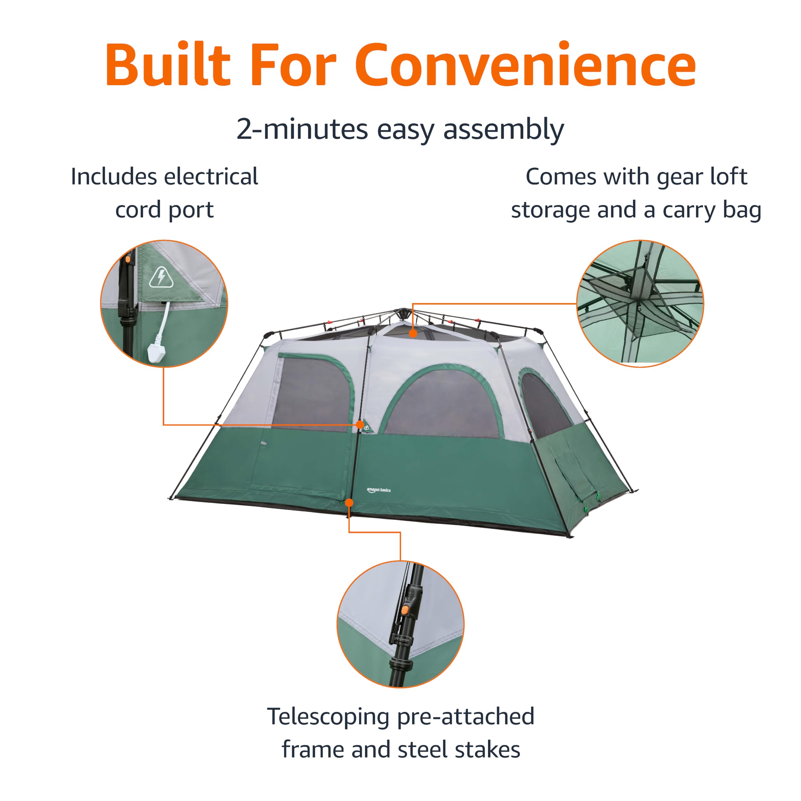 Amazon Basics Instant Camping Tent with Rainfly, Weather-Resistant, Quick Setup