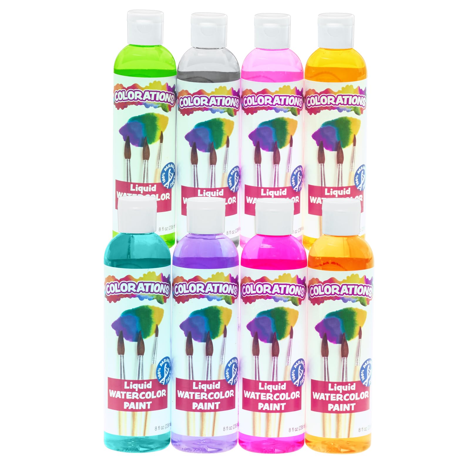 Colorations Paraben-Free Glitter Liquid Watercolor Paint, Set of 8 Vibrant Colors, 8 fl oz, Non-Toxic and Made in The USA