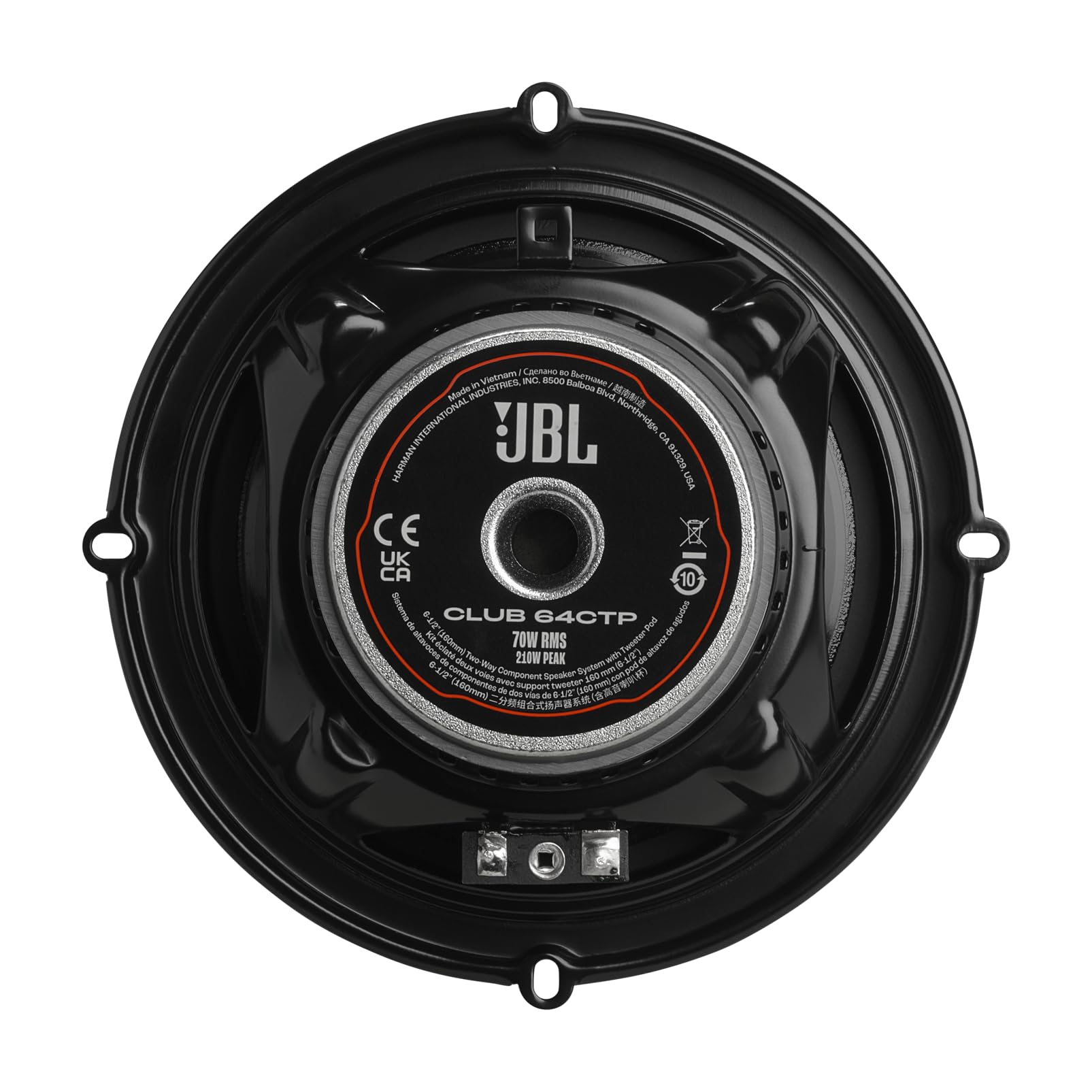 JBL Club 34F - 3-1/2" (87mm) Two-Way Car Speaker, 75 Watts Peak, 25 Watts RMS, Sensitivity (@ 2.83V): 89dB, Frequency Response: 90Hz – 20kHz, Nominal Impedance: 3.0 ohms