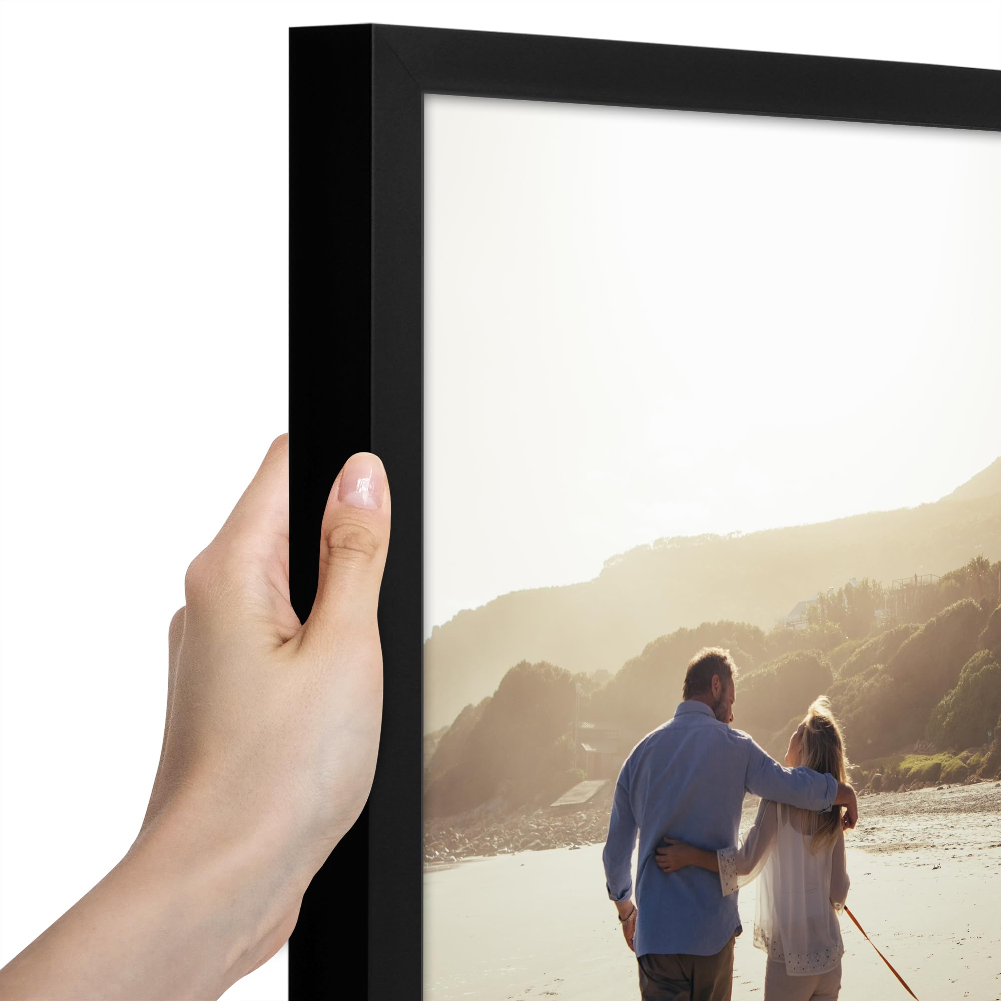 Americanflat 5x7 Picture Frame with Shatter-Resistant Glass - Soho Collection - Gallery Style Deep Molding Picture Frames for Tabletop and Wall Display - Black