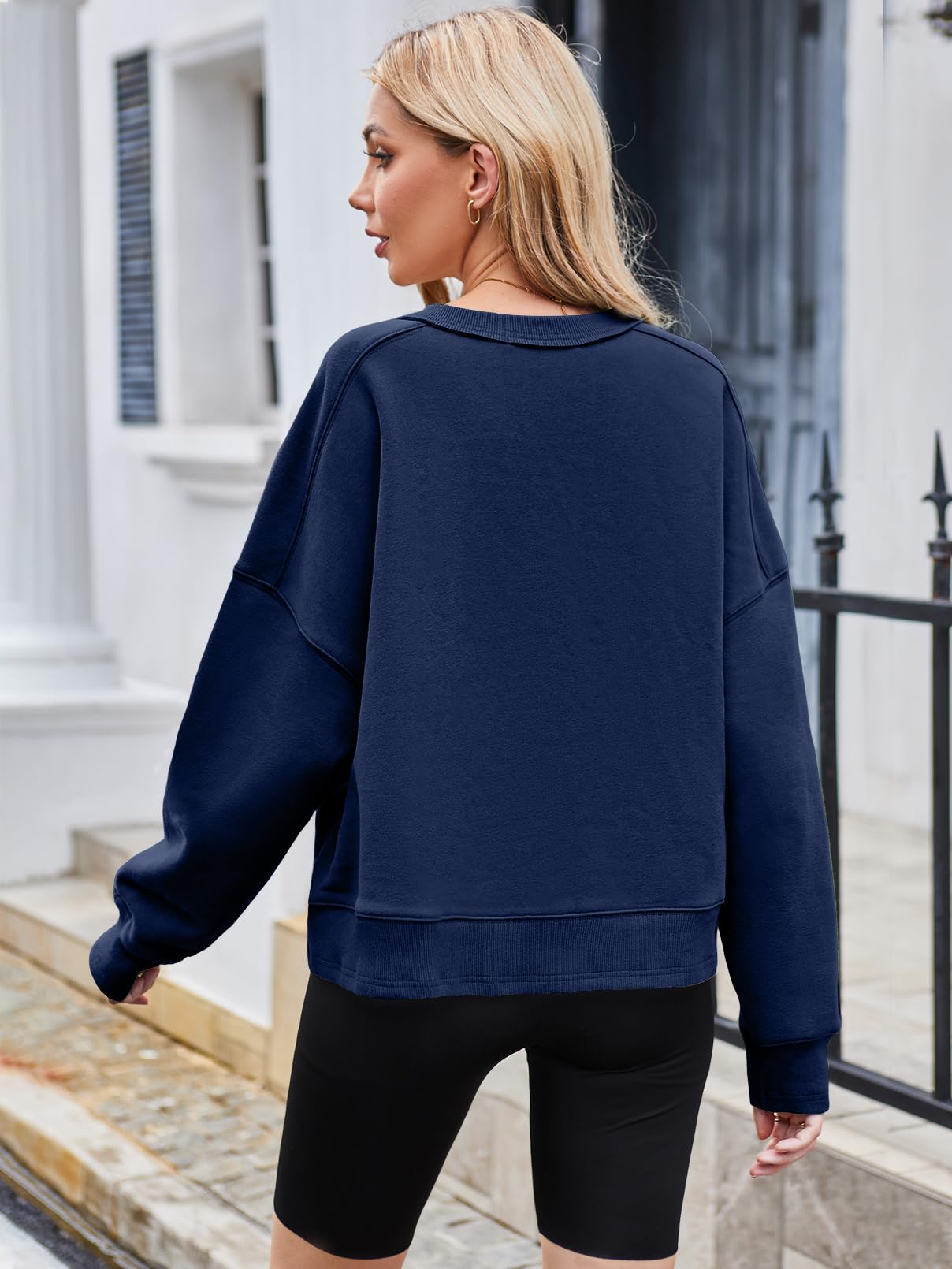 MEROKEETY Women's Oversized Cropped Sweatshirts Crewneck Trendy Workout Pullover Sweater Fall Outfits