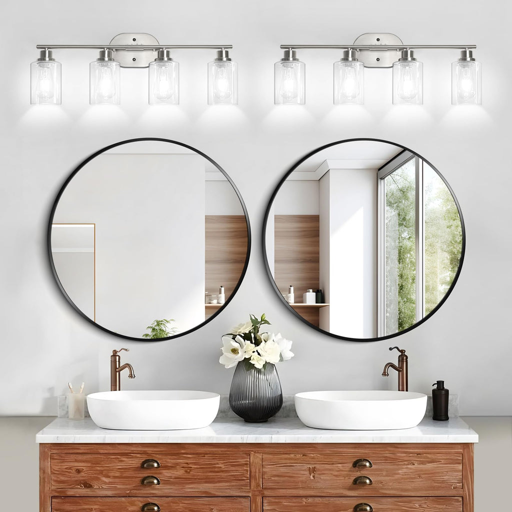 Unicozin 2 Pack Modern Bathroom Light Fixtures, 3 Light Vanity Lights, Black Wall Lamp with Clear Glass for Bathroom, Mirror, Living Room, Bedroom, Hallway, E26 Base