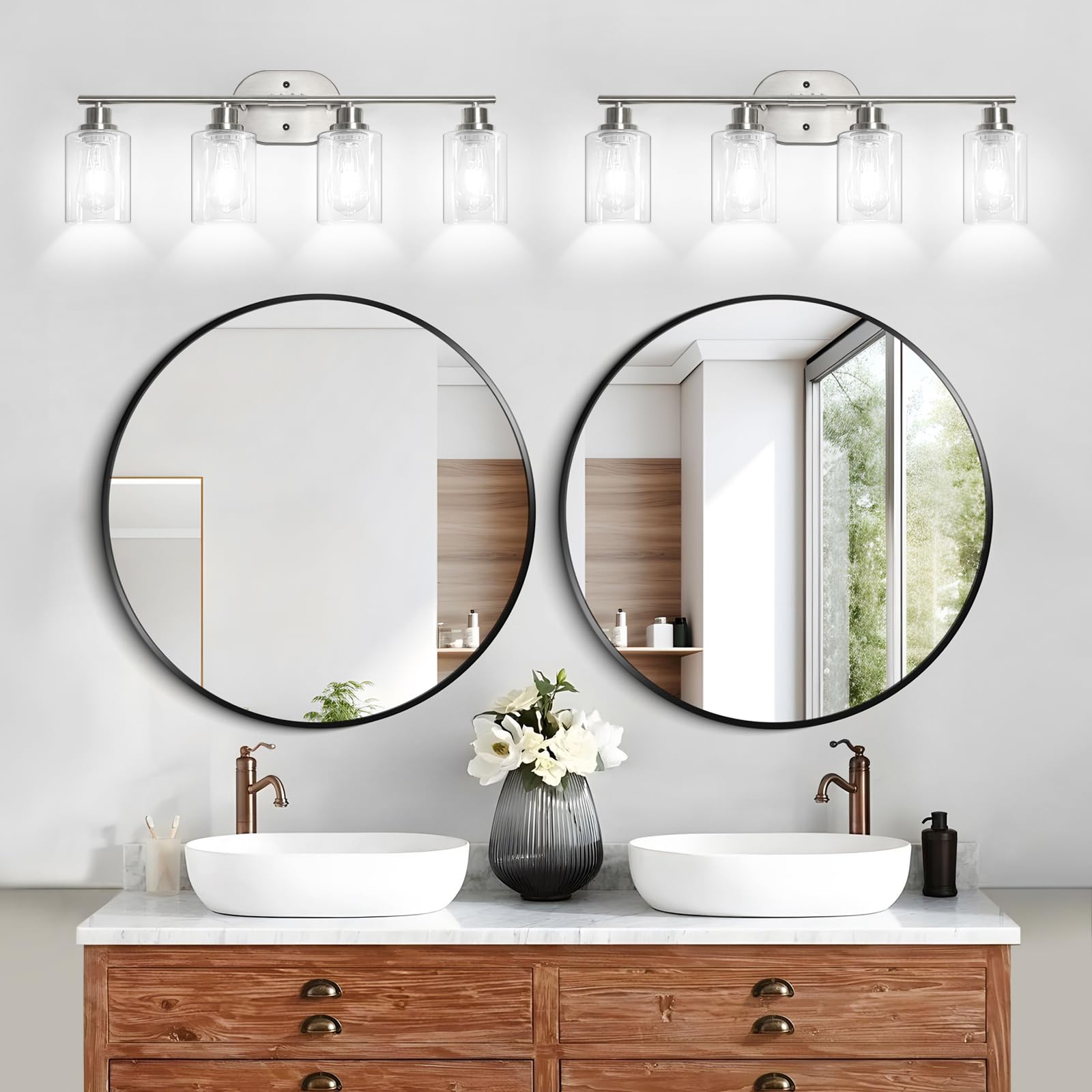 Unicozin 2 Pack Modern Bathroom Light Fixtures, 3 Light Vanity Lights, Black Wall Lamp with Clear Glass for Bathroom, Mirror, Living Room, Bedroom, Hallway, E26 Base