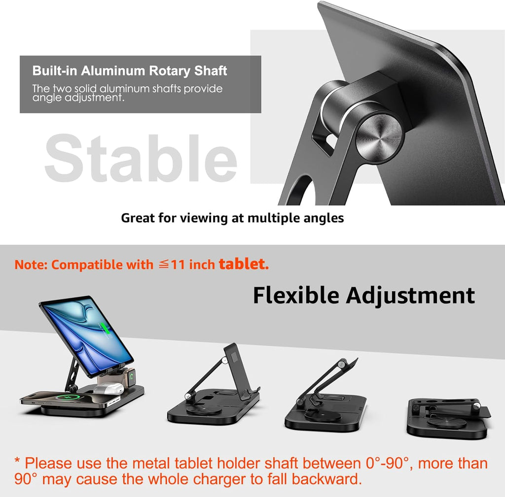 Wireless Charger 4 in 1 for Apple Charging Station for iPhone 17 Pro Max/16/15 Series, AirPods Pro 2, iPad Stand, Watch Charger for iWatch Series 10/9/8, Wireless Charging Station for Multiple Devices