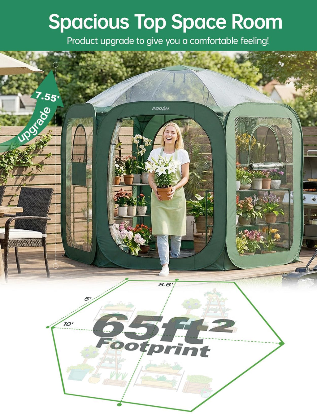 Porayhut Pop Up Greenhouse Tent,Portable X-Large Walk-in Flower House ,Indoor Outdoor Gardening Plant Sunshine Room with PE Mesh Cloth Cover for Protecting Plant from Cold Frost & Birds