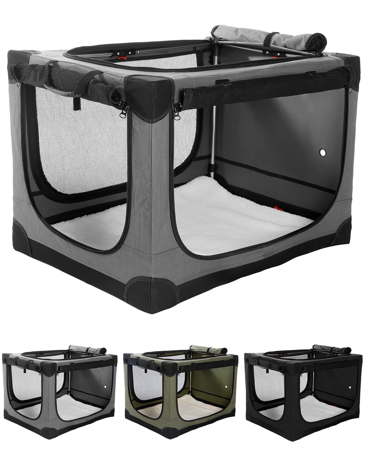 Veraste 24" L x 17" W x 17" H Collapsible Travel Dog Crate, Portable Soft Dog Kennel for Small Medium Pets up to 30 lbs, 4-Door Foldable Travel Crate with Durable Mesh & Storage Bag, Black