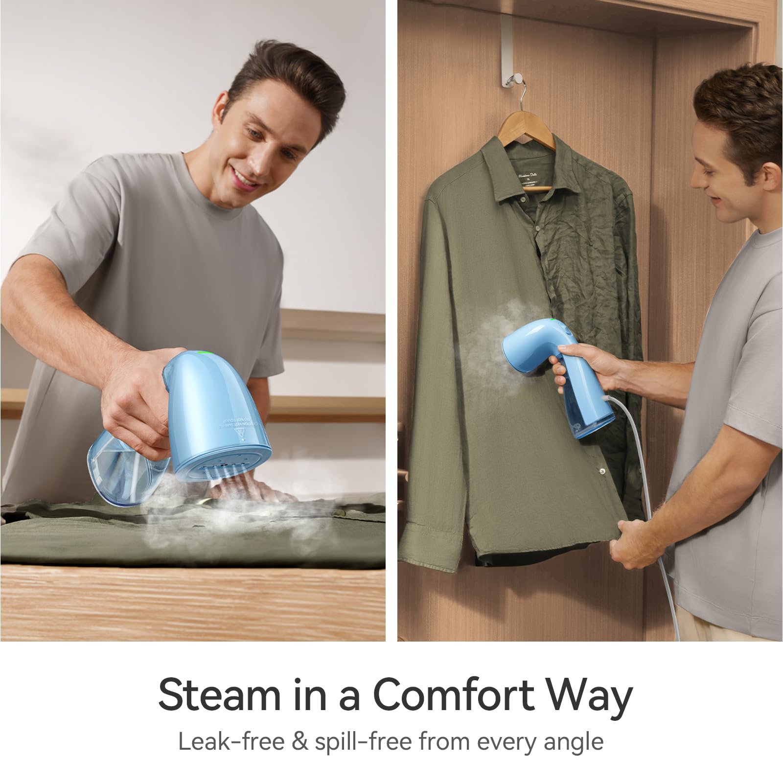 HiLIFE Steamer for Clothes, Portable Handheld Design, 240ml Big Capacity, 700W, Strong Penetrating Steam, Removes Wrinkle, for Home, Office and Travel(ONLY FOR 120V) (Olive Green)
