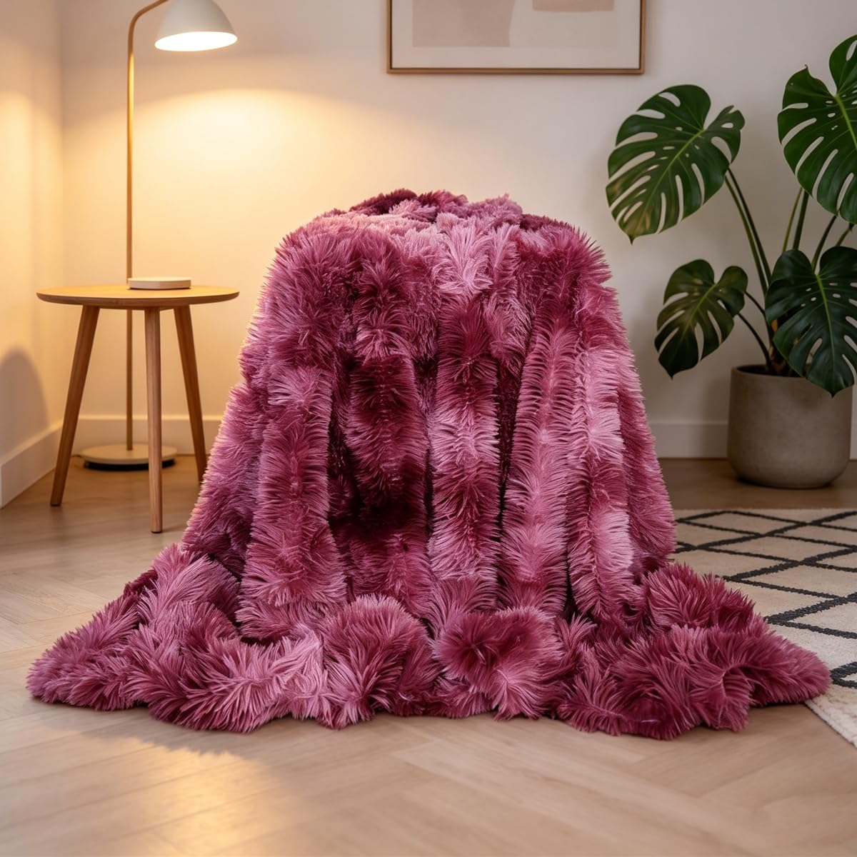 Plush Super Soft Blanket Bedding Sofa Cover Furry Fuzzy Fur Warm Throw Qulit Cozy Couch Blanket for Winter (51"x63", Black)