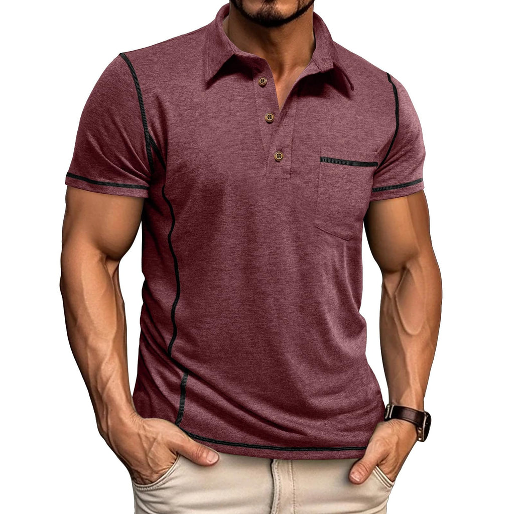 Men's Casual Long Sleeve Polo Shirts Collared Button Cotton T-Shirt Classic Stylish Golf Shirt with Pocket