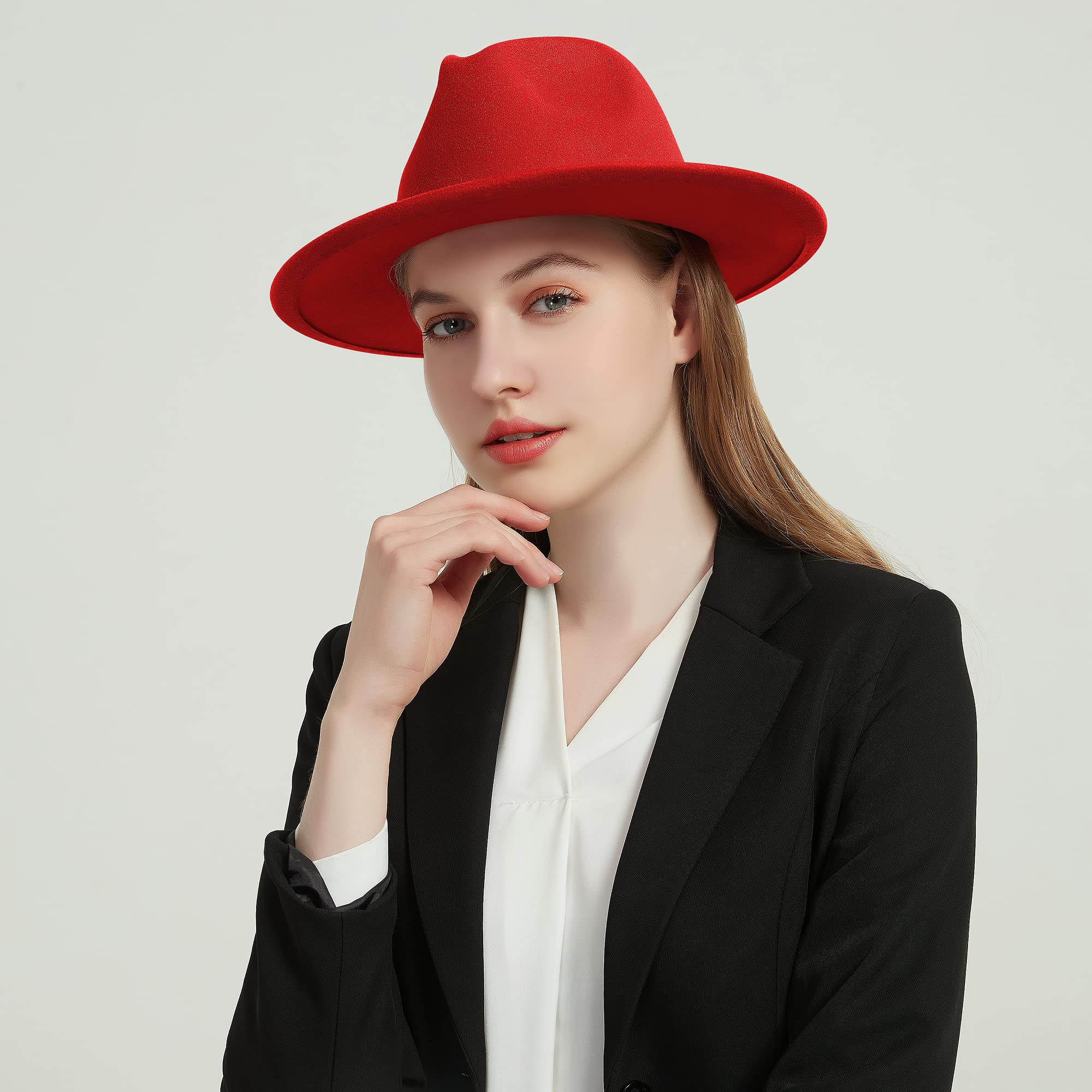 KUJUHA Fedora Hats for Mens/Womens Felt FedoraHats Two Tone Wide Brim Fedora Hats Rancher Hat