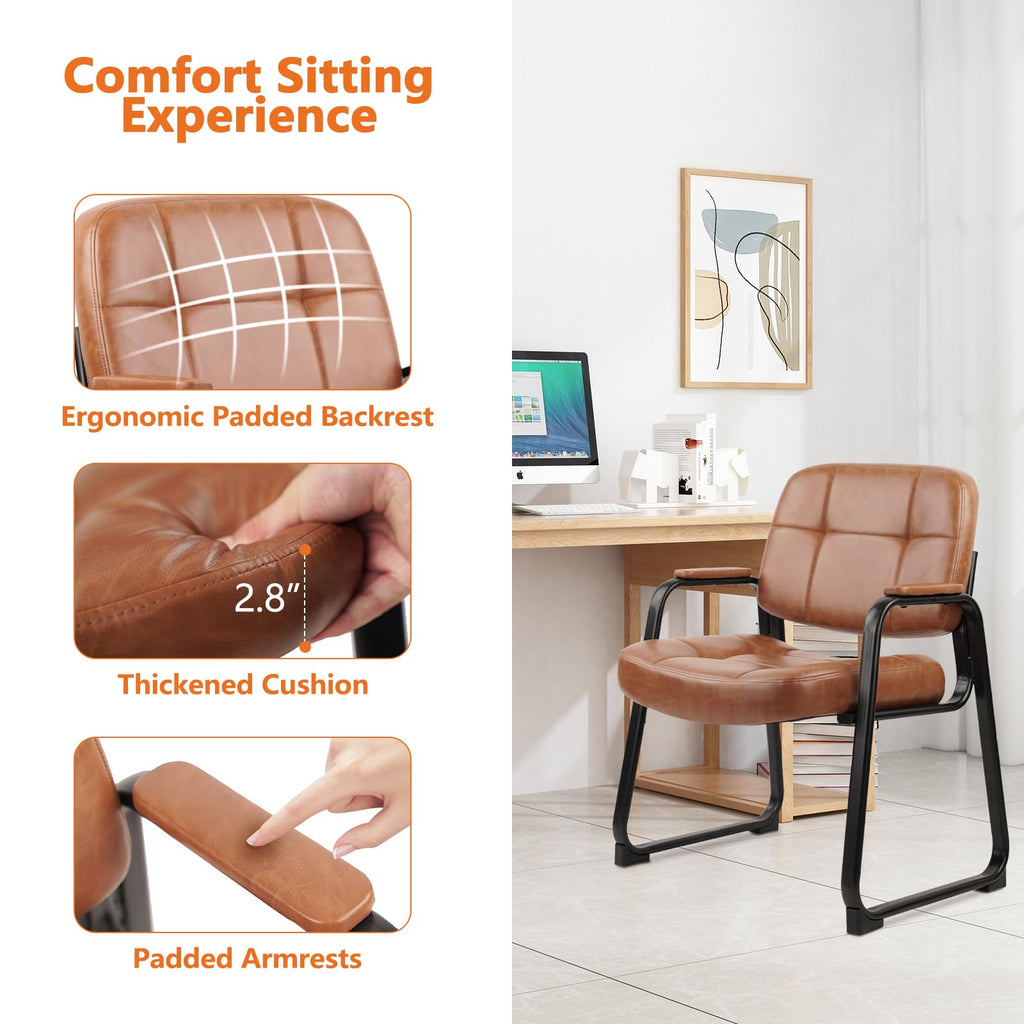 CLATINA Big & Tall 500 lbs Leather Office Reception Chair No Wheels with Padded Arms, Waiting Room Guest Chair for Elderly Home Desk Conference Room Lobby Side Salon Clinic, Black