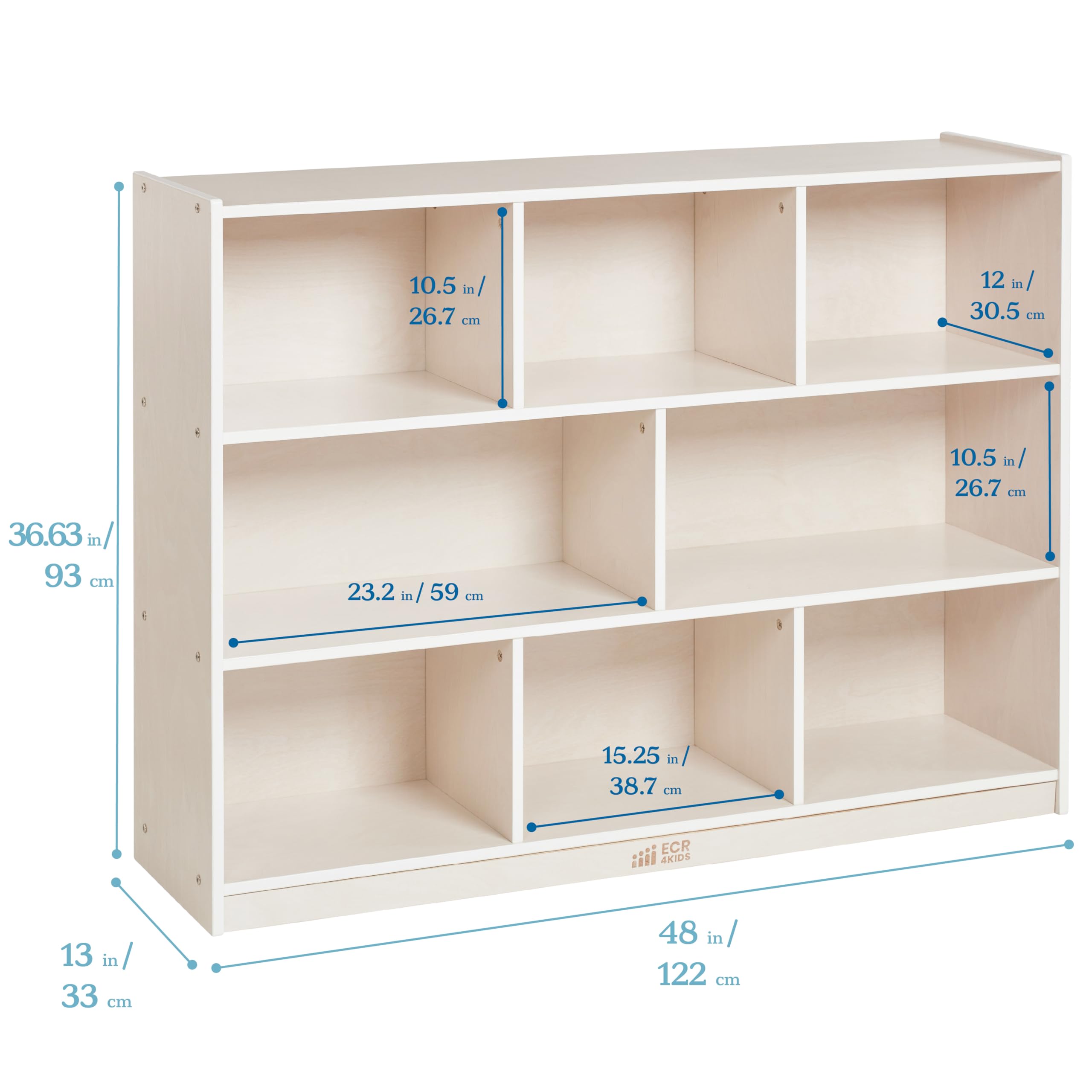 ECR4Kids 8-Compartment Mobile Storage Cabinet, Elementary, Classroom Furniture, Grey Wash