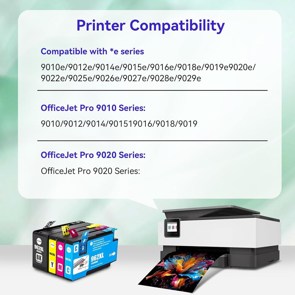 962xl Ink Cartridges Combo Pack for HP 962XL Black and Color Replacement for HP OfficeJet Pro 9010e 9015e 9010 9012 9015 9018 9025 Printers (4-Pack Black Cyan Magenta Yellow) (962-4P)