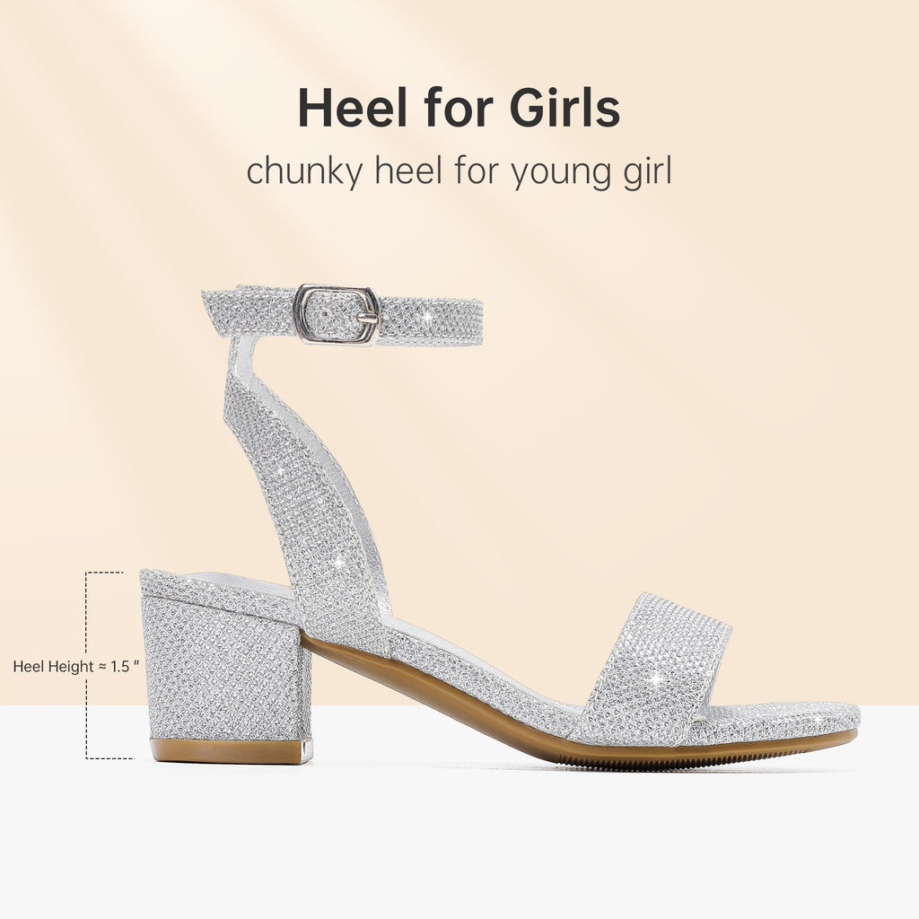 LAURMOSA High Heels for Kids Open Toe Dress Shoes for Girls Ankle Strap Pump Shoes Flower Girl Sandals Wedding Party for Little Big Kids