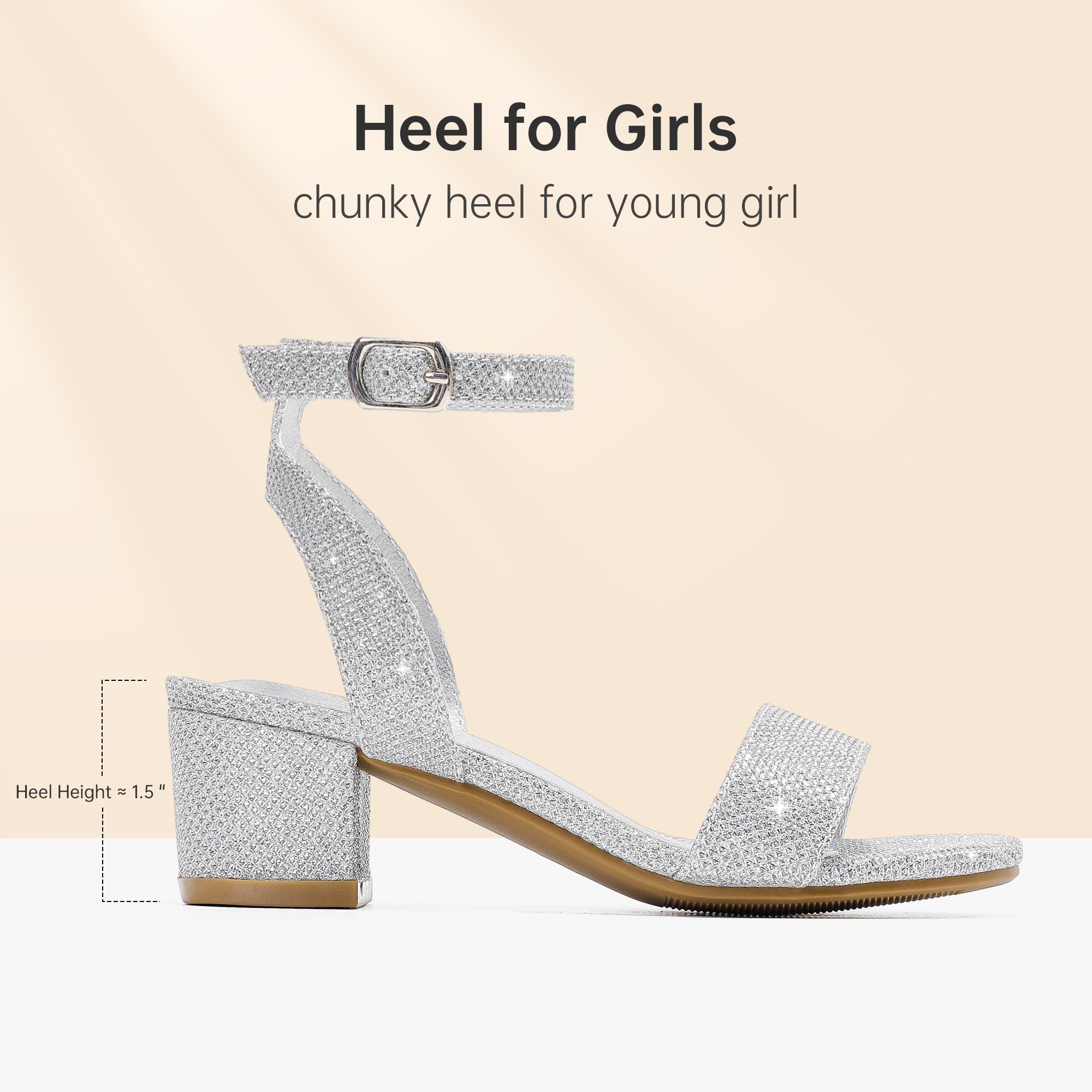 LAURMOSA High Heels for Kids Open Toe Dress Shoes for Girls Ankle Strap Pump Shoes Flower Girl Sandals Wedding Party for Little Big Kids