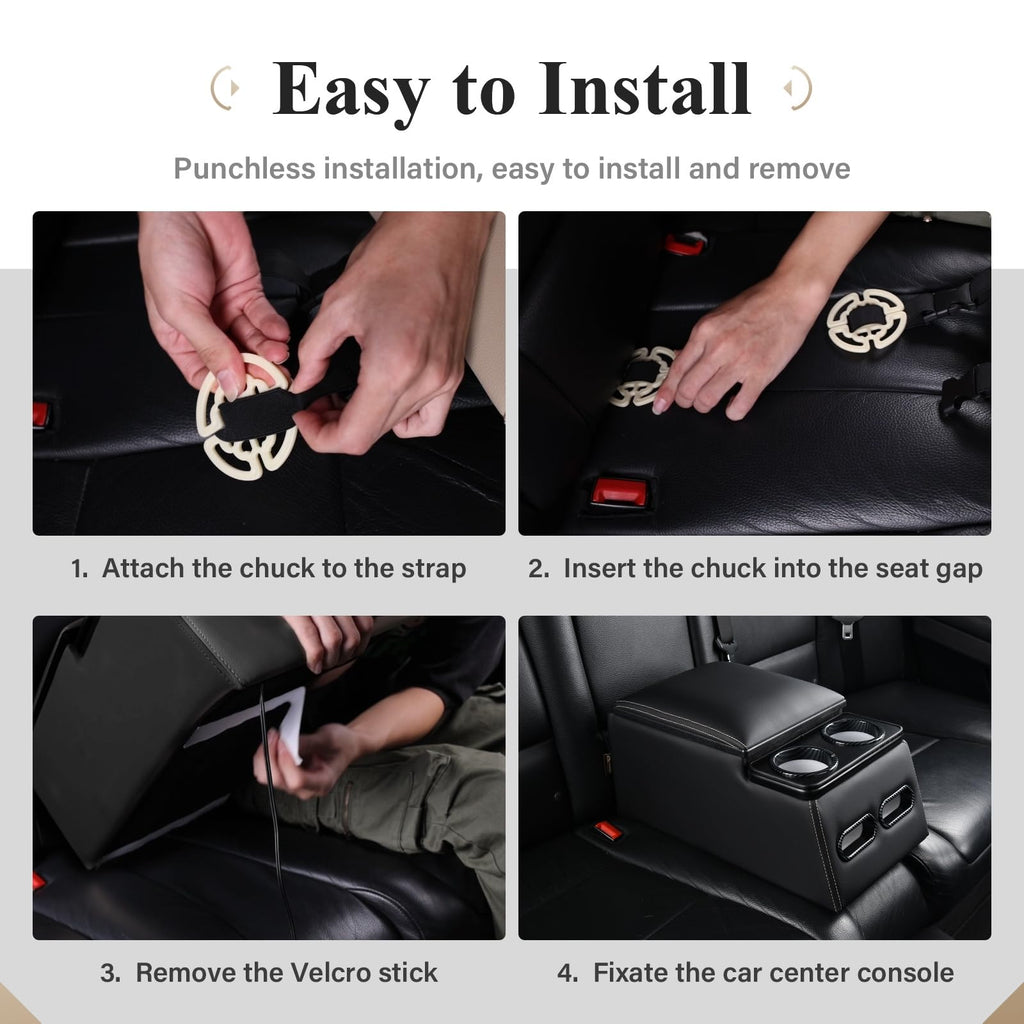 Coverado Car Center Console, Universal Rear Bench Seat Consoles, Truck Seat Organizer and Storage, Back Seat Car Organizer with Cup Holder, Large Storage Box, Central Armrest Box (Regular, Beige)
