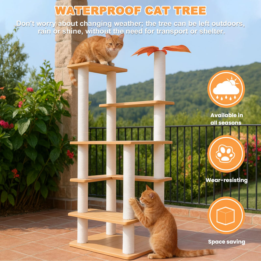 Tall Cat Tree for Outdoor and Indoor Cats, Weatherproof Large Outdoor Cat Tree Tower with Scratching Posts