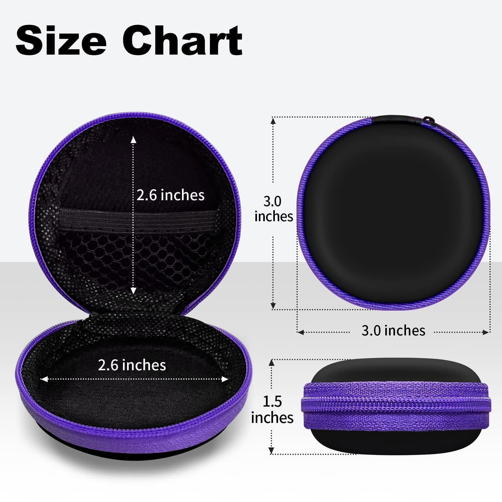 2Pack Oval Earbud Case Portable EVA Carrying Case Storage Bag Cell Phone Accessories Organizer with Carabiner for Earphone, Earbud, Earpieces, SD Memory Card, Camera Chips, Black/Purple
