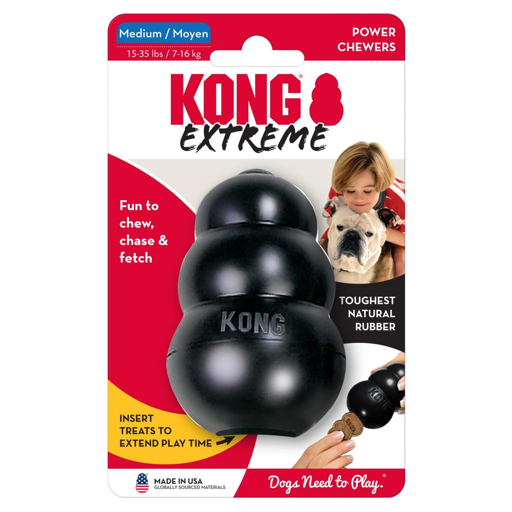 KONG Extreme Dog Toy - Fetch & Chew Toy - Treat-Filling Capabilities & Erratic Bounce for Extended Play Time Most Durable Natural Rubber Material - for Power Chewers - for Small Dogs