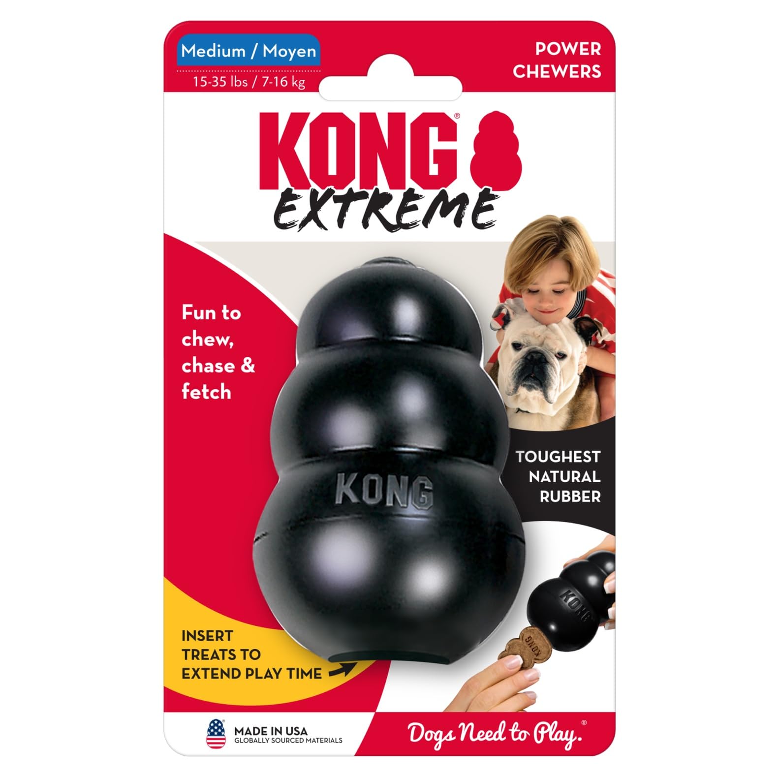 KONG Extreme Dog Toy - Fetch & Chew Toy - Treat-Filling Capabilities & Erratic Bounce for Extended Play Time Most Durable Natural Rubber Material - for Power Chewers - for Small Dogs
