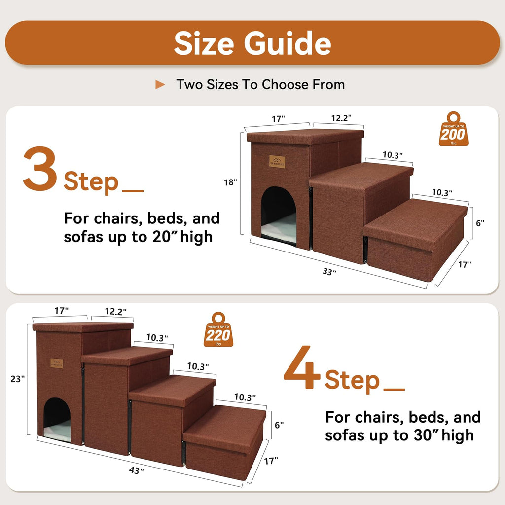Zerbuger Dog Stairs with Condo 15" H, 2-Step Wider Dog Steps for Small/Medium/Large Old Dogs Cats, Folding Sturdy Storage Pet Stairs Climbing Bed Couch, Ramp for Car Hold Up to 150 lbs, Beige