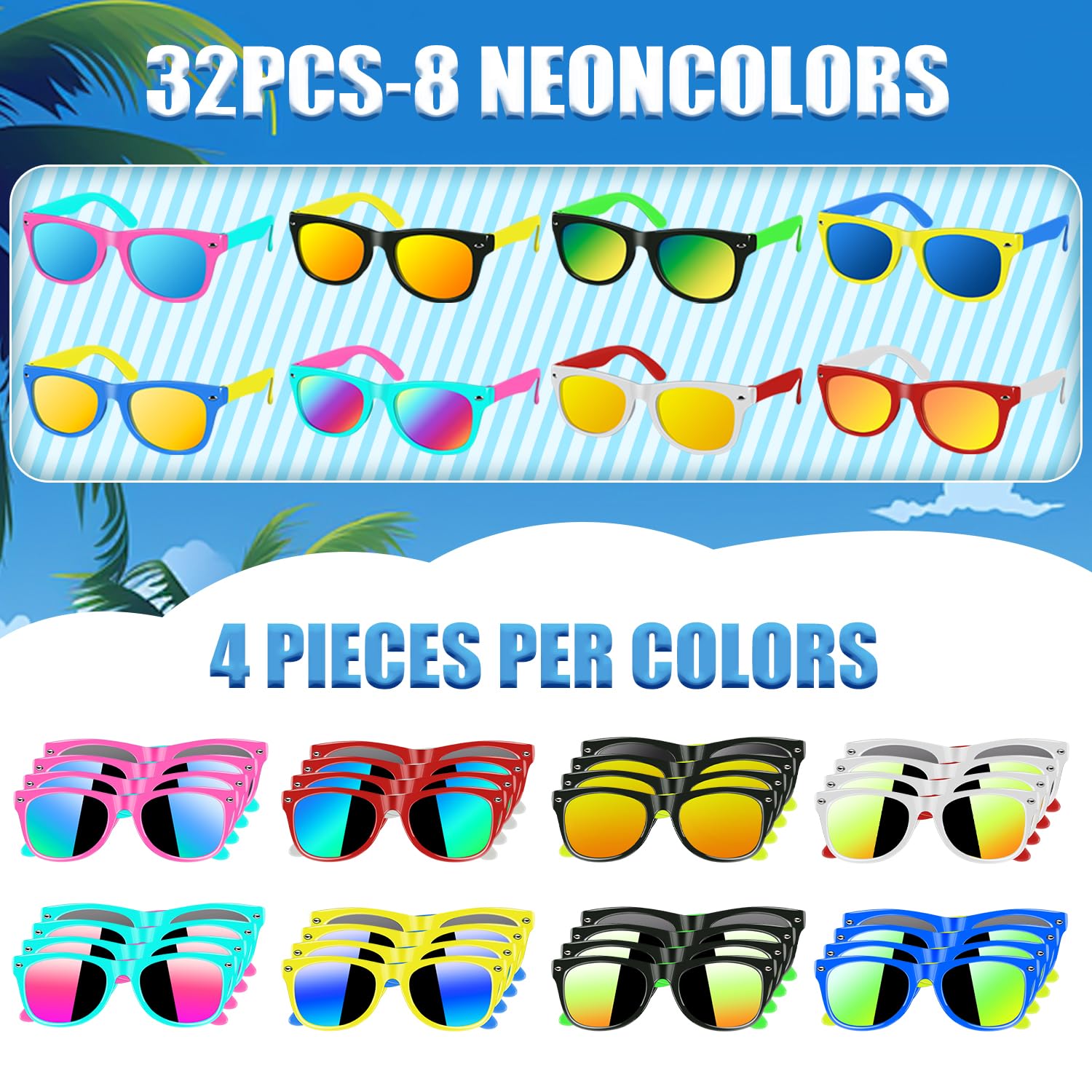 Kids Sunglasses Bulk, Kids Sunglasses Party Favors for Age 3-8, UV400 Protection Neon Kids Sunglasses Bulk for Boys Girls (12Pack-heart sunglasses)