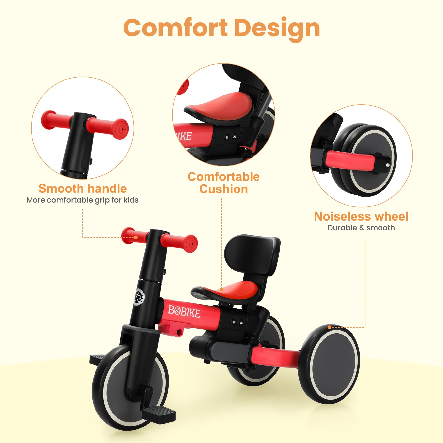 Toddler Bike with Push Handle,Tricycles for 1 to 3 Years Old, Toddler Tricycle with Push Handle for Boy Girl, Baby Balance Bike with Adjustable Seat Height and Removable Pedal (Black)