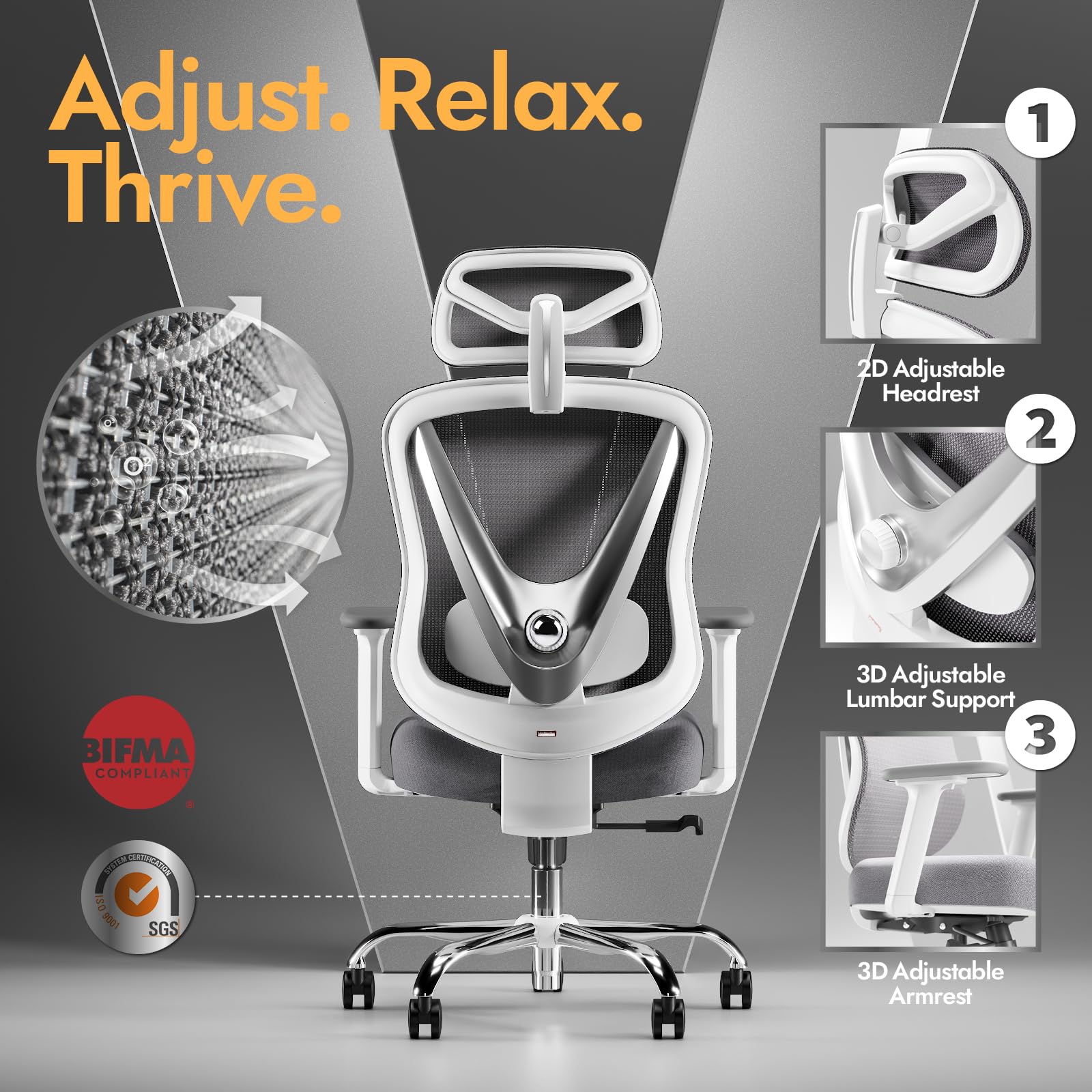 HOLLUDLE Ergonomic Mesh Office Chair - 3D Adjustable Lumbar Support & 3D Armrests, V-Shaped Back, Adjustable Desk Chair for Office & Home, Black