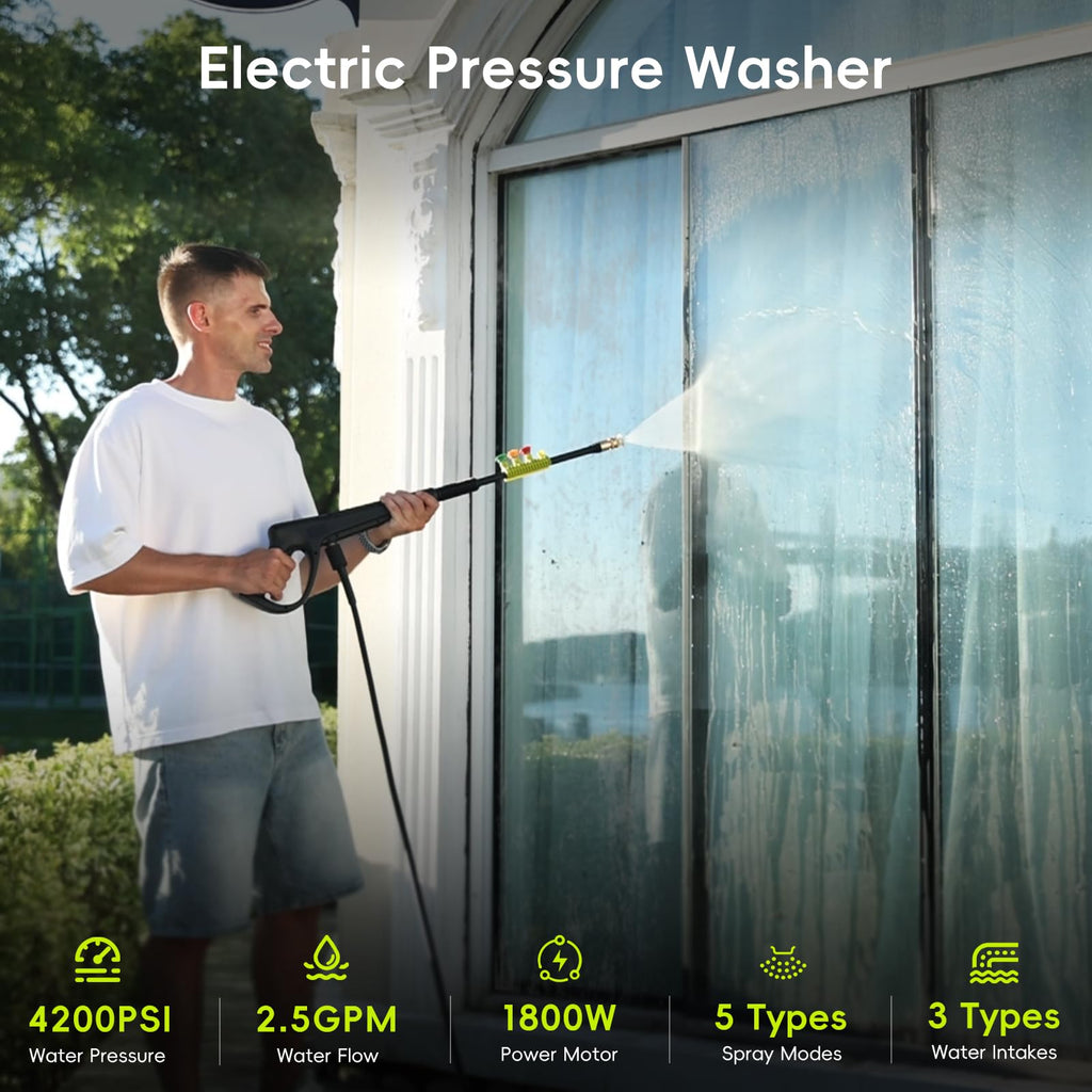 2026 Upgraded Pressure Washer, Portable Power Washer, 4 Quick-Connect Nozzles, High Pressure Cleaner for Car Washing, Driveway, Patio, Deck, Bright Green