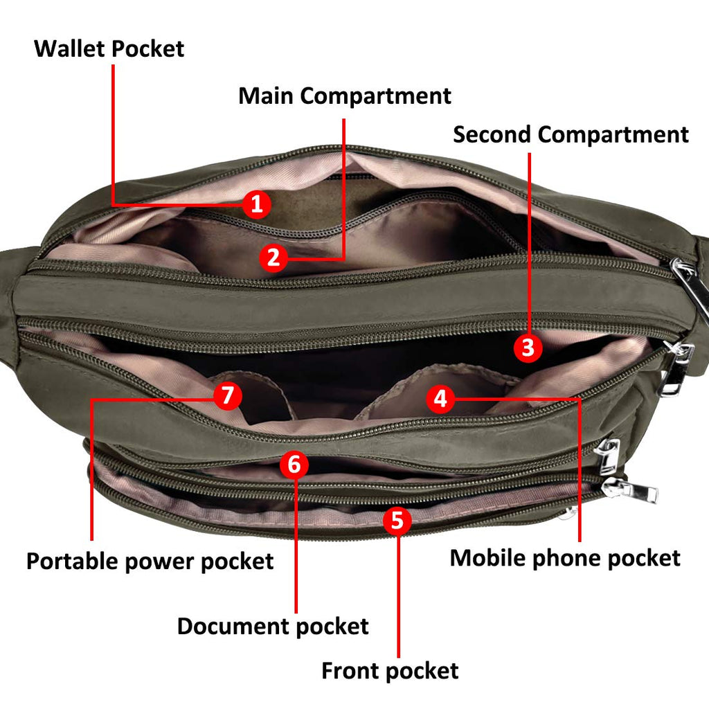 VOLGANIK ROCK RFID Purses for Women Fabric Nylon Multi Pocket Crossbody Bag Ladies Travel Handbag