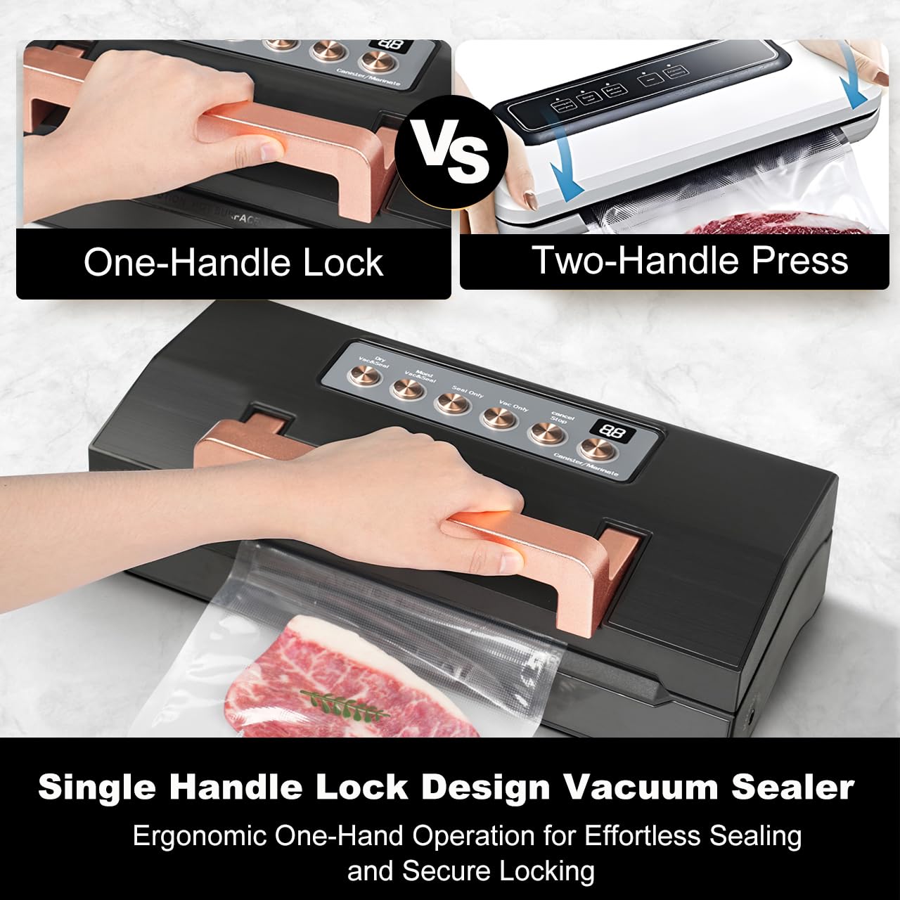 Powerful Suction Vacuum Sealer Machine,Commercial Fully Automatic Food Vacuum Sealer with Double Heat Seal,Dry & Moist Modes,Built-in Cutter,Bags Storage,Easy-Lock Handle,Include 2 Bag Rolls (Black)