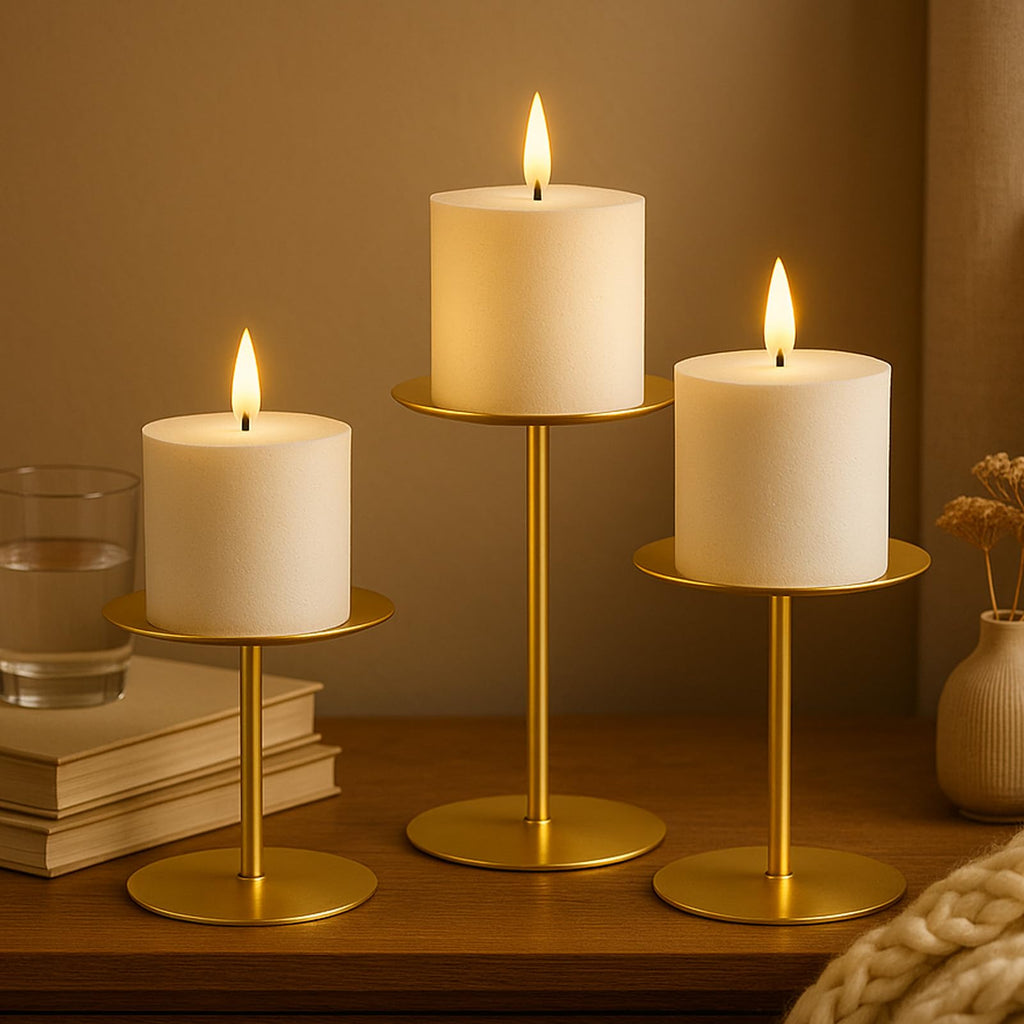 smtyle Modern Black Candle Stand Candelabras, Set of 3 Metal Candleholder Sets for Pillar Candles, Minimalist Farmhouse Decor for Fireplace Mantel & Dining Table Centerpiece