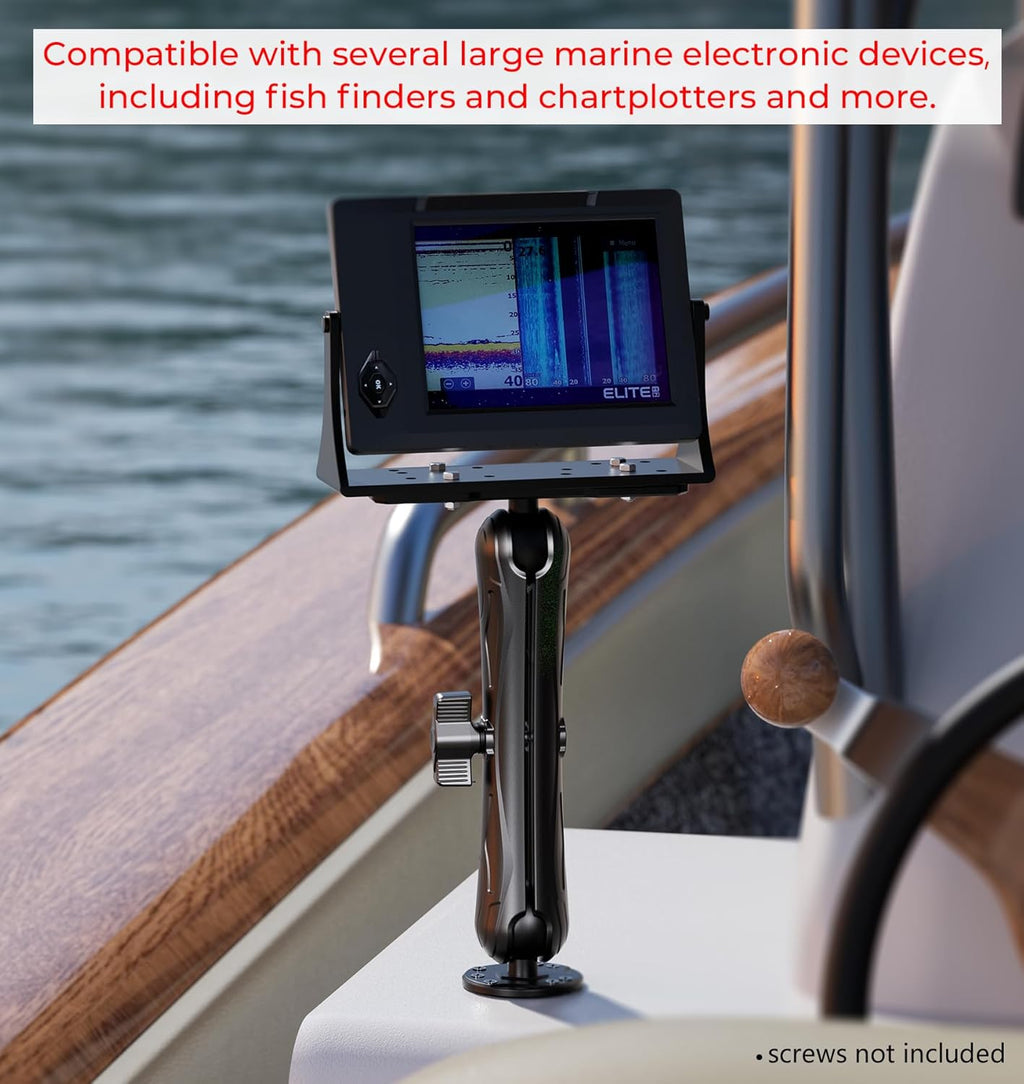 VAZESWIN Aluminum Alloy Fish Finder Mount with C Size 1.5" Ball Rectangular Plate & Round Base, 9.1" Long Arm Marine Electronic Mount Compatible with Garmin, Lowrance, Humminbird, Raymarine and More
